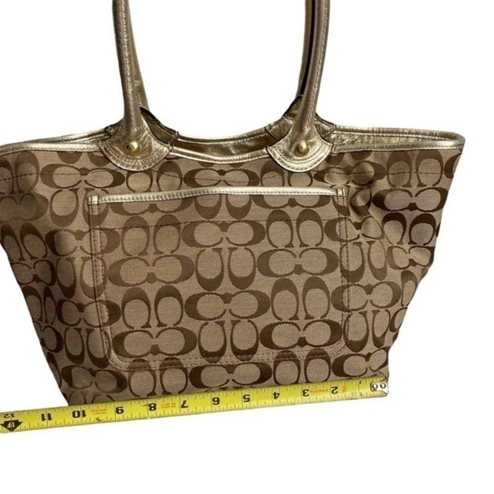 Coach Bleecker Rare Floral Signature Applique F16276 Gold Khaki Brown Tote - Picture 5 of 14